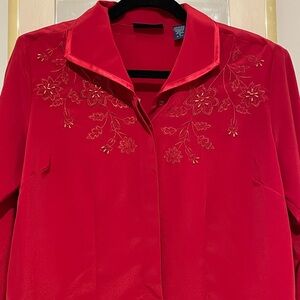 Karen Scott Red Floral Embroidered Long Sleeve Shirt – Women’s Top